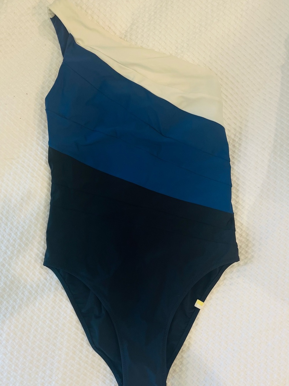 summersalt One-Shoulder Colorblock Swimsuit in Cream & Blue